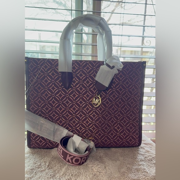 MICHAEL Michael Kors Handbags - Sale NWT Michael Kors Shimmer Burgundy Tote Crossbody Shoulder Bag